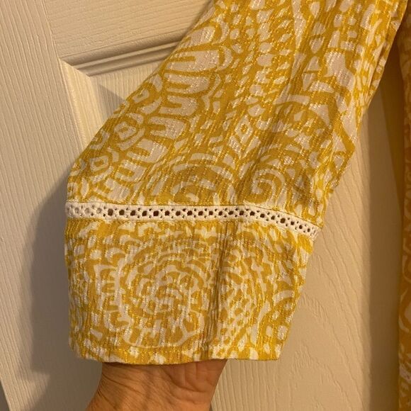 Chicos Weekend Womens Sunny Mosaic Cold-Shoulder Top 3/4 Sleeve Size 2 Medium - Picture 7 of 9